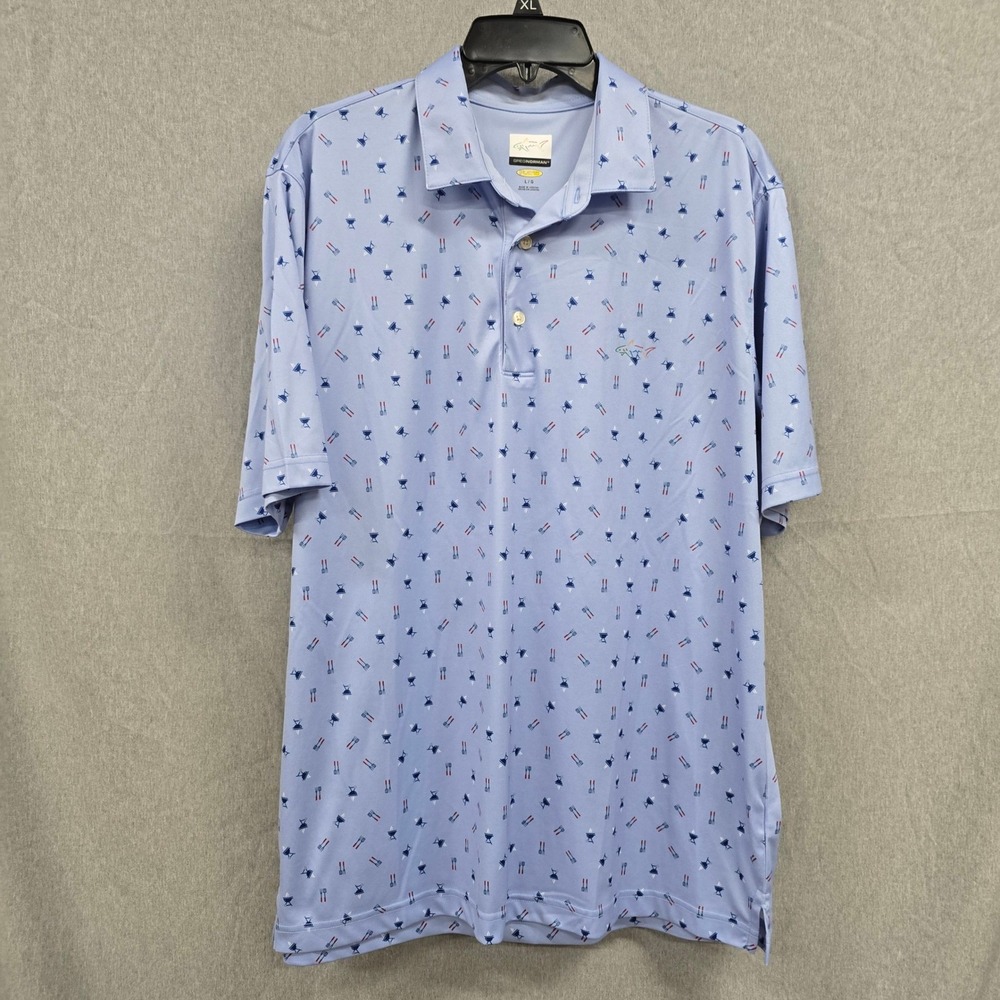 Greg Norman Play Dry Mens XL Blue BBQ Golf Polo Shirt Shark‎ Logo